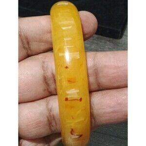 Yellow Lucite Red White Flecked Vintage Bangle